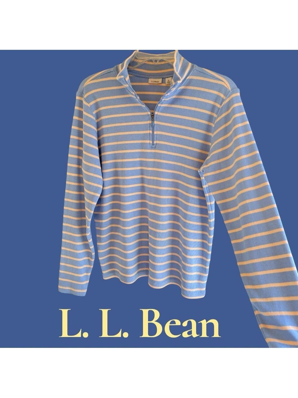 L.L. Bean Blue/Cream 1/4 Zip Sweater. Large. Like new! Excellent preowned!